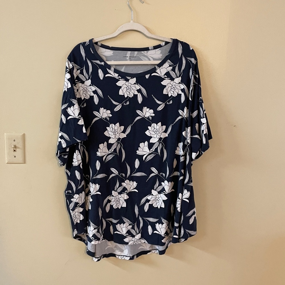 Navy and White Floral Top